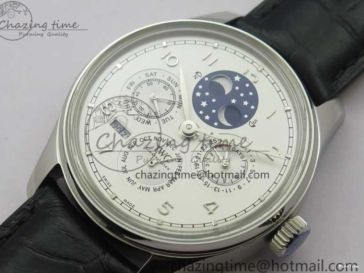 MIROTIME 0128 Portugieser Perpetual Calendar IW503406 V9F 1:1 Best Edition Silver Dial on Black Leather Strap A FastDry 7115